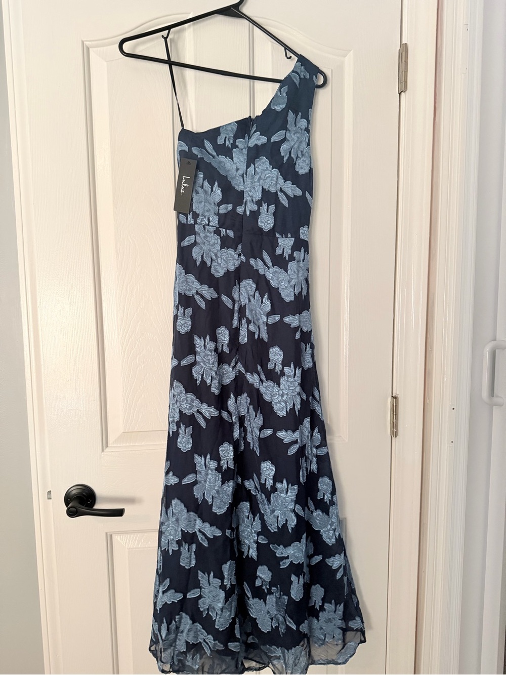Lulu's Navy One-Shoulder Floral Maxi Dress